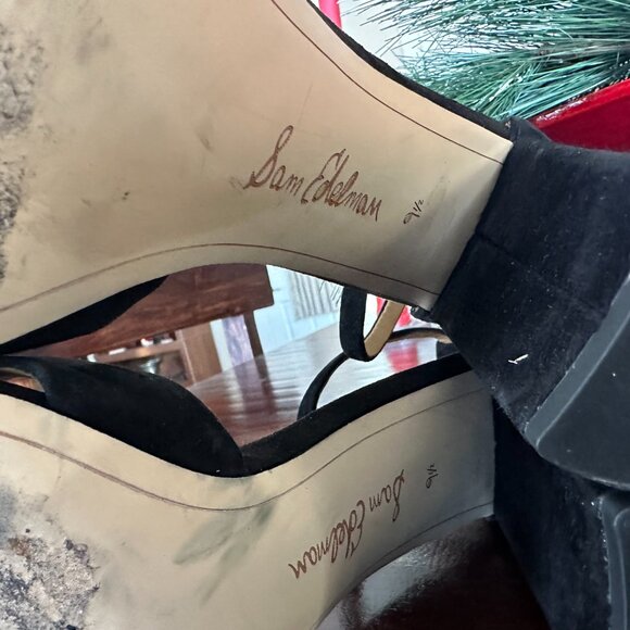 Sam Edelman Black Suede Chunky Heel Sandals – Size 9.5 – 4" Block Heel - Picture 7 of 7